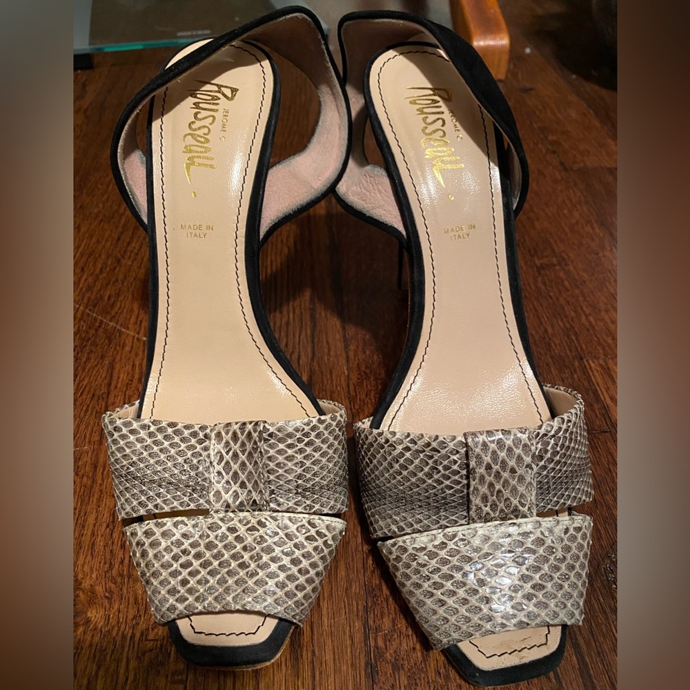 Jerome C. Rousseau Suede/Python Slingback Heels - image 1